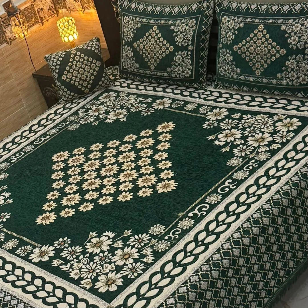 4 Pcs Velvet Jacquard Embroidered Double Bedsheet