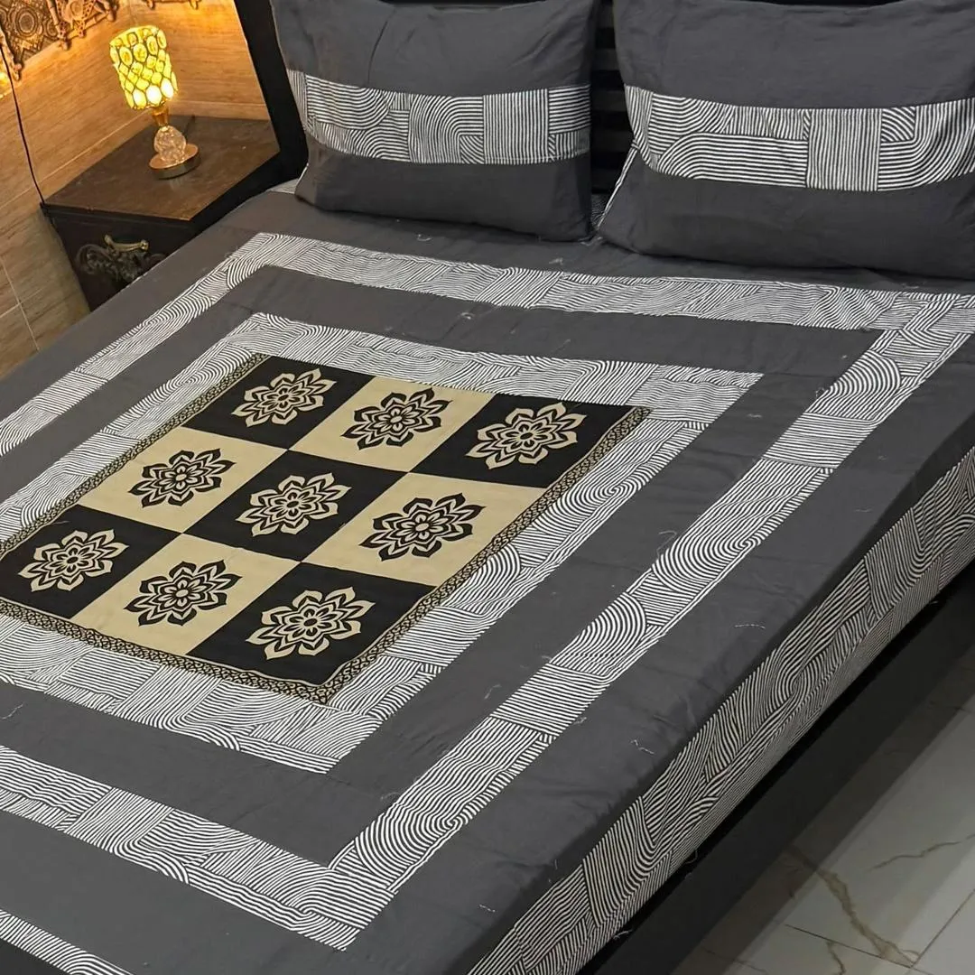 3 Pcs Cotton Patchwork Double Bedsheet