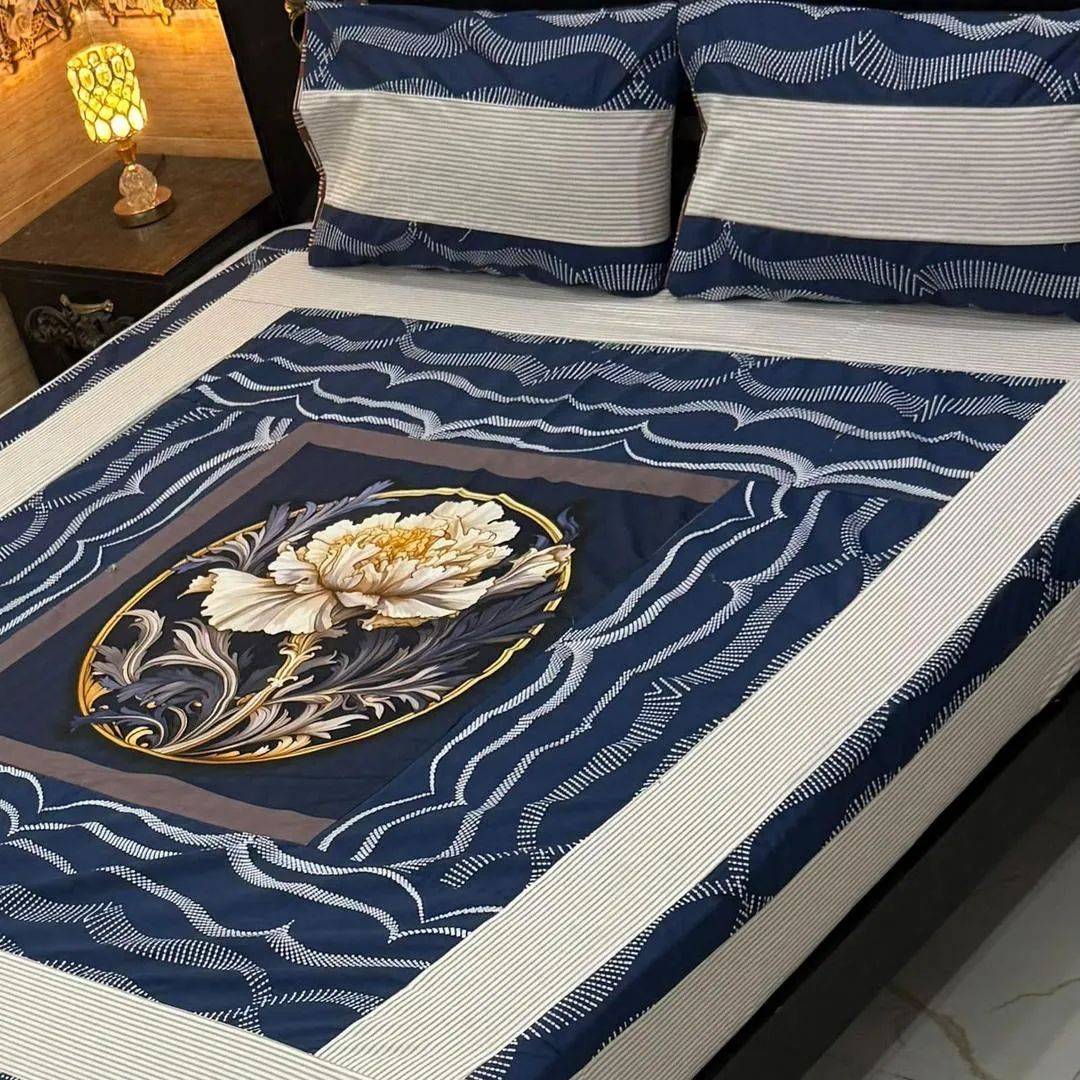 3 Pcs Cotton Patchwork Double Bedsheet