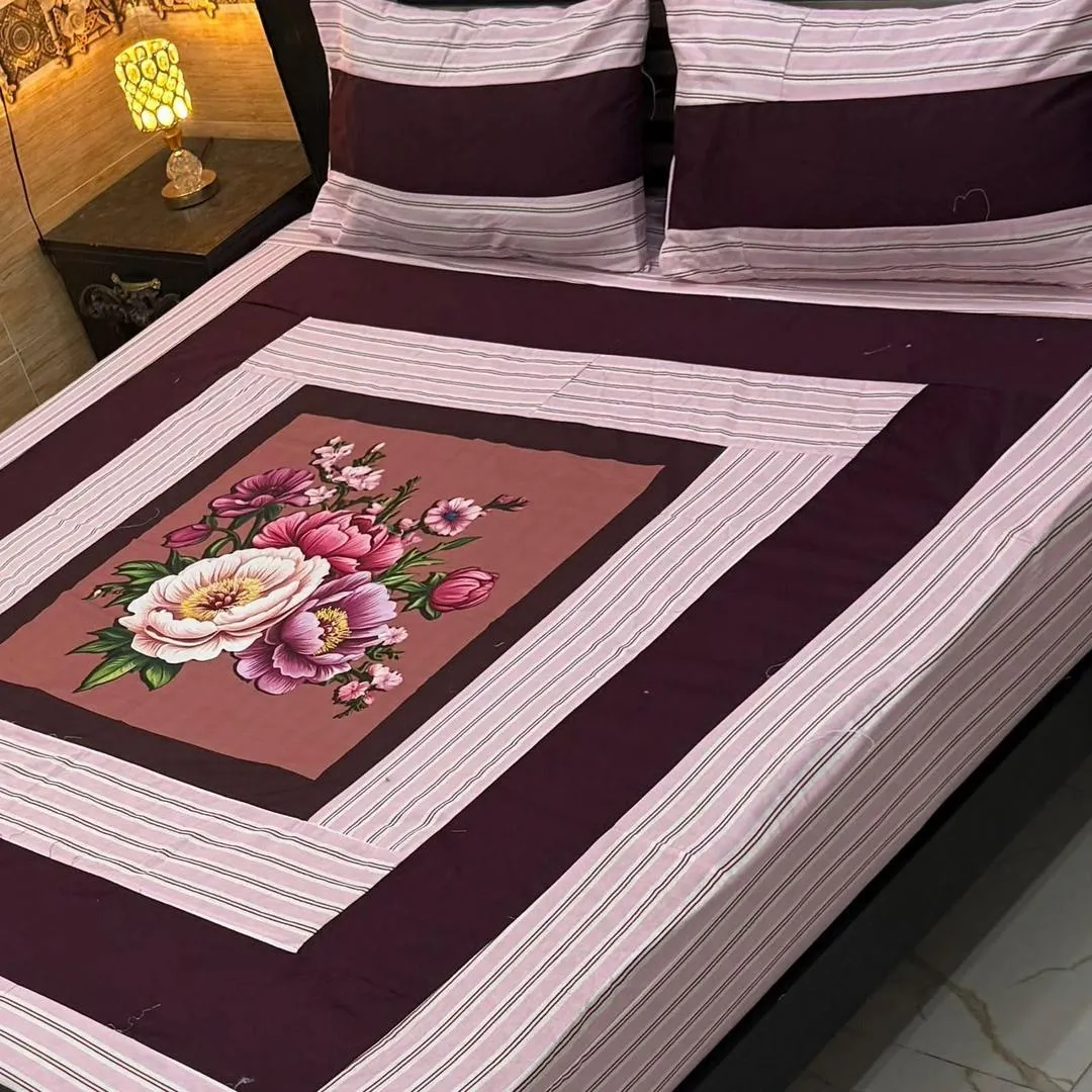 3 Pcs Cotton Patchwork Double Bedsheet