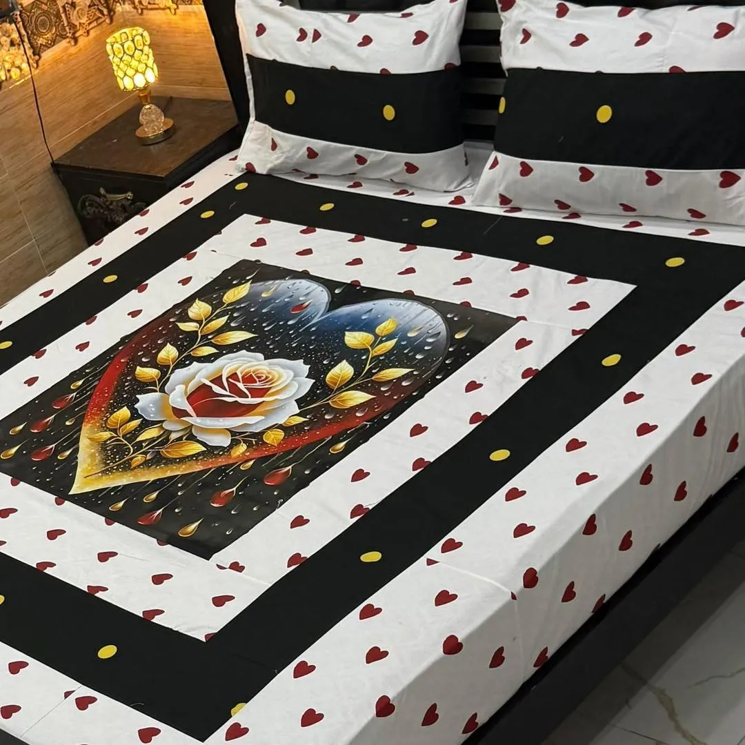 3 Pcs Cotton Patchwork Double Bedsheet