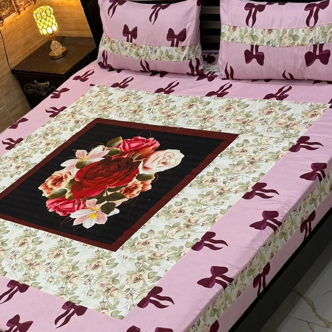 3 Pcs Cotton Patchwork Double Bedsheet
