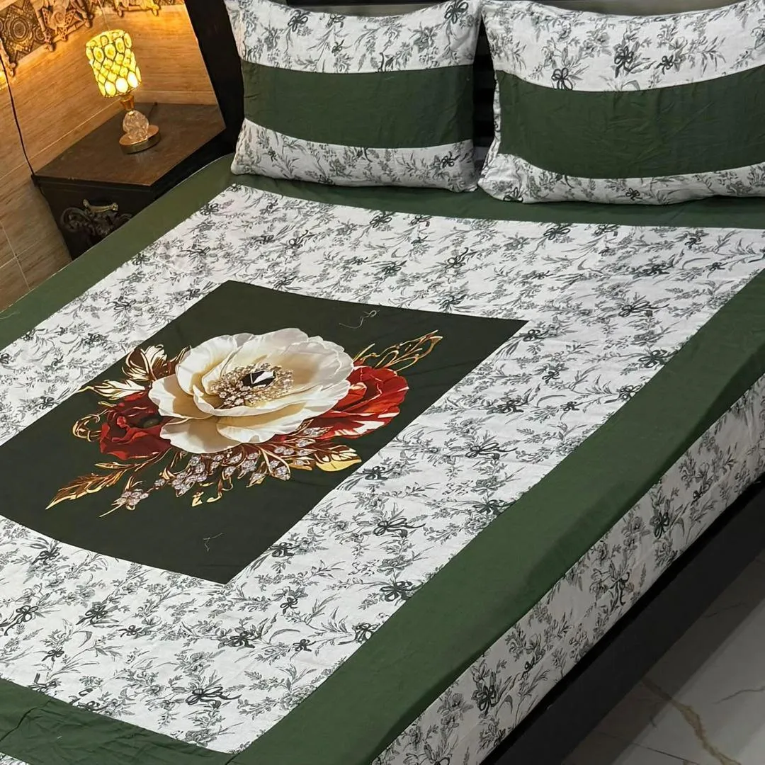 3 Pcs Cotton Patchwork Double Bedsheet