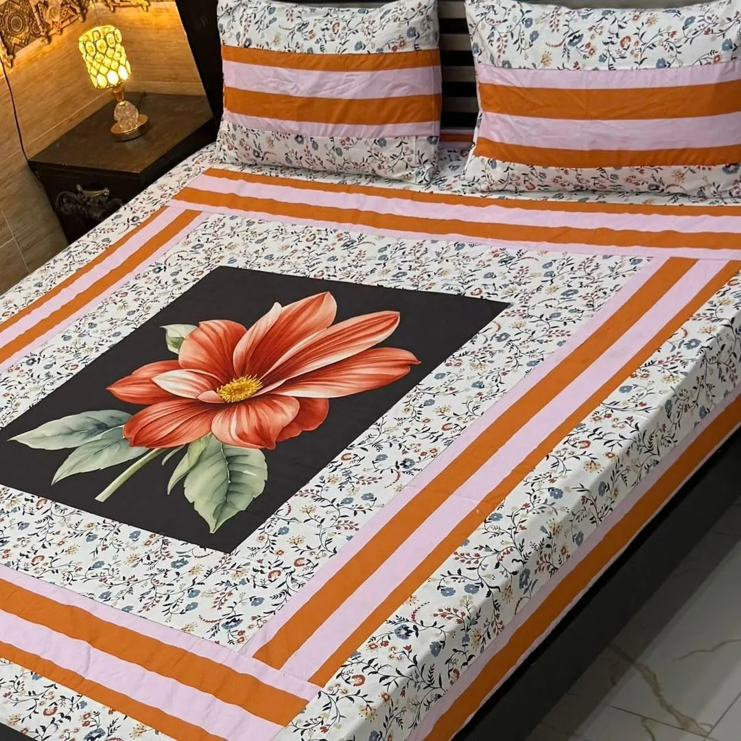 3 Pcs Cotton Patchwork Double Bedsheet