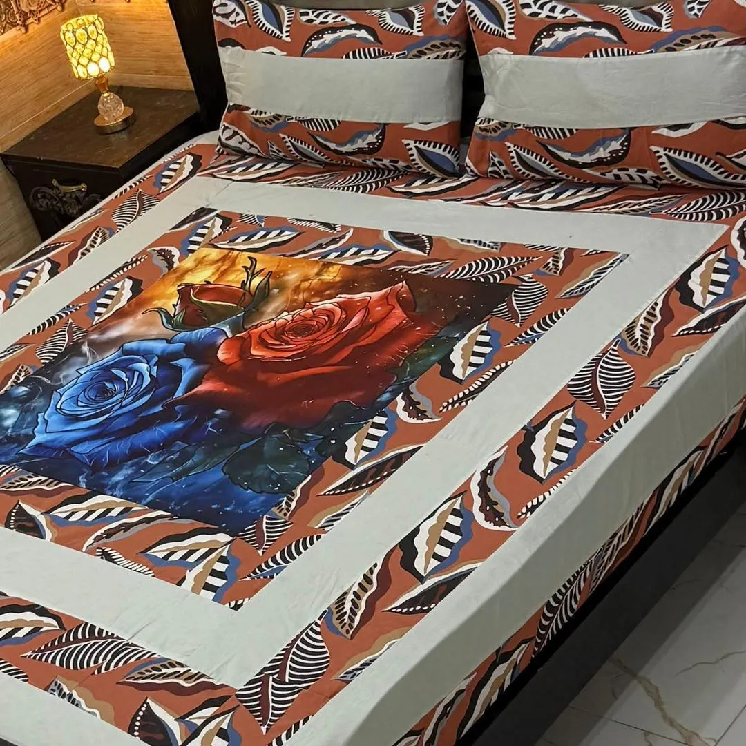 3 Pcs Cotton Patchwork Double Bedsheet