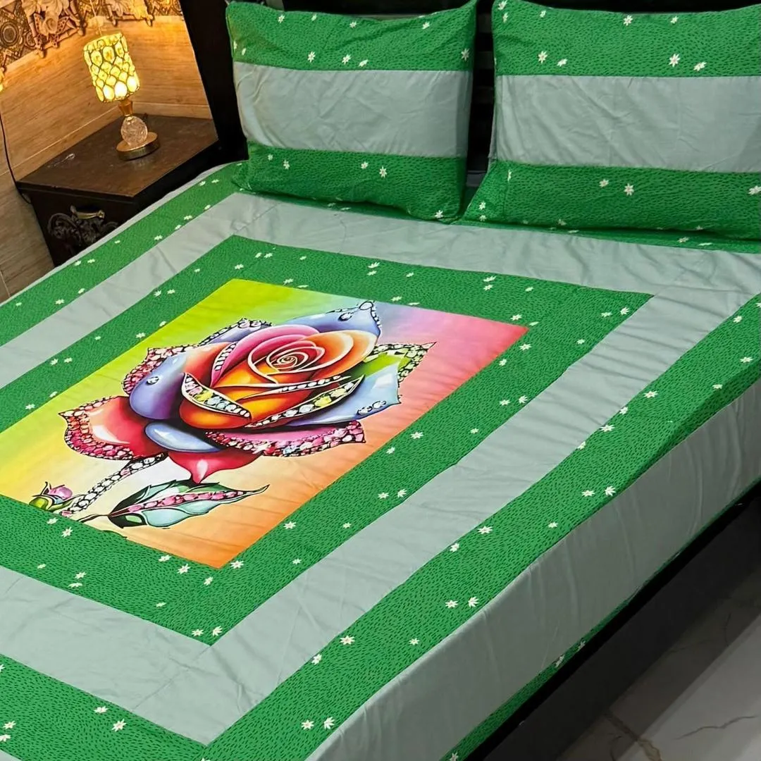 3 Pcs Cotton Patchwork Double Bedsheet