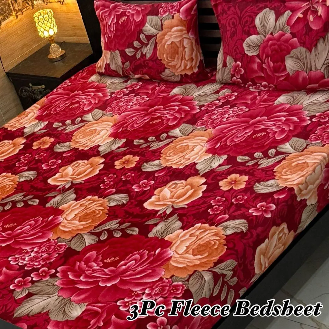 3 Pcs Fleece Printed Double Bedsheet