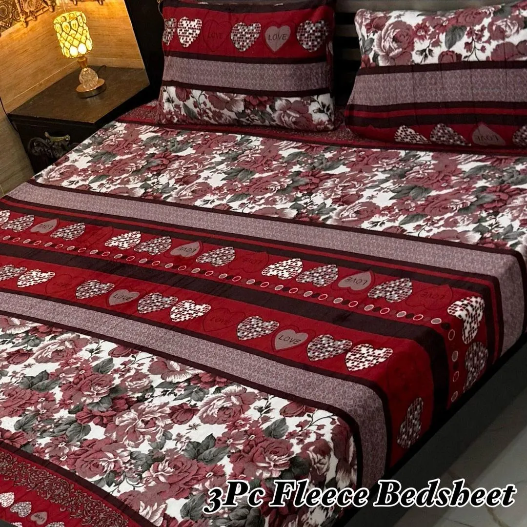 3 Pcs Fleece Printed Double Bedsheet