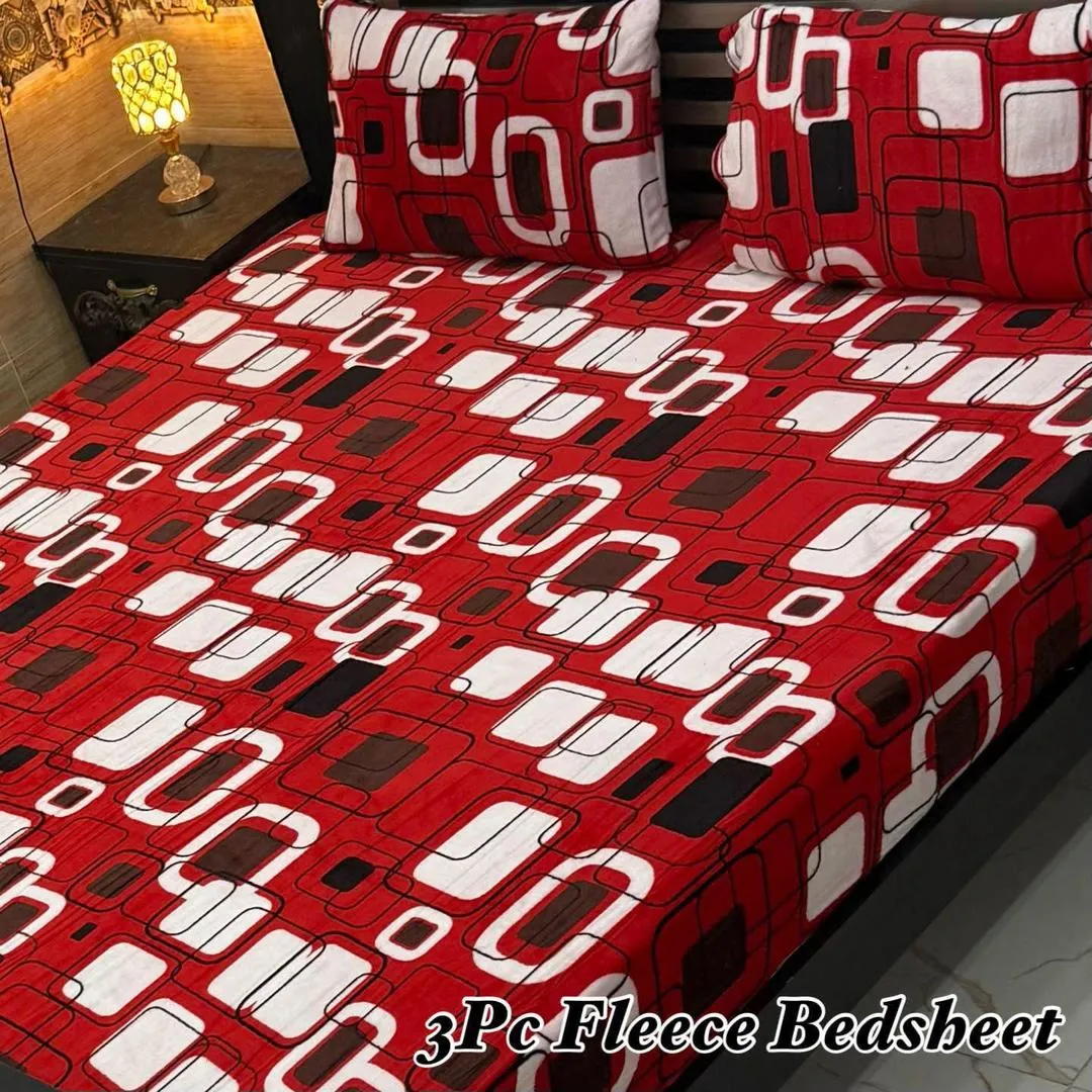 3 Pcs Fleece Printed Double Bedsheet
