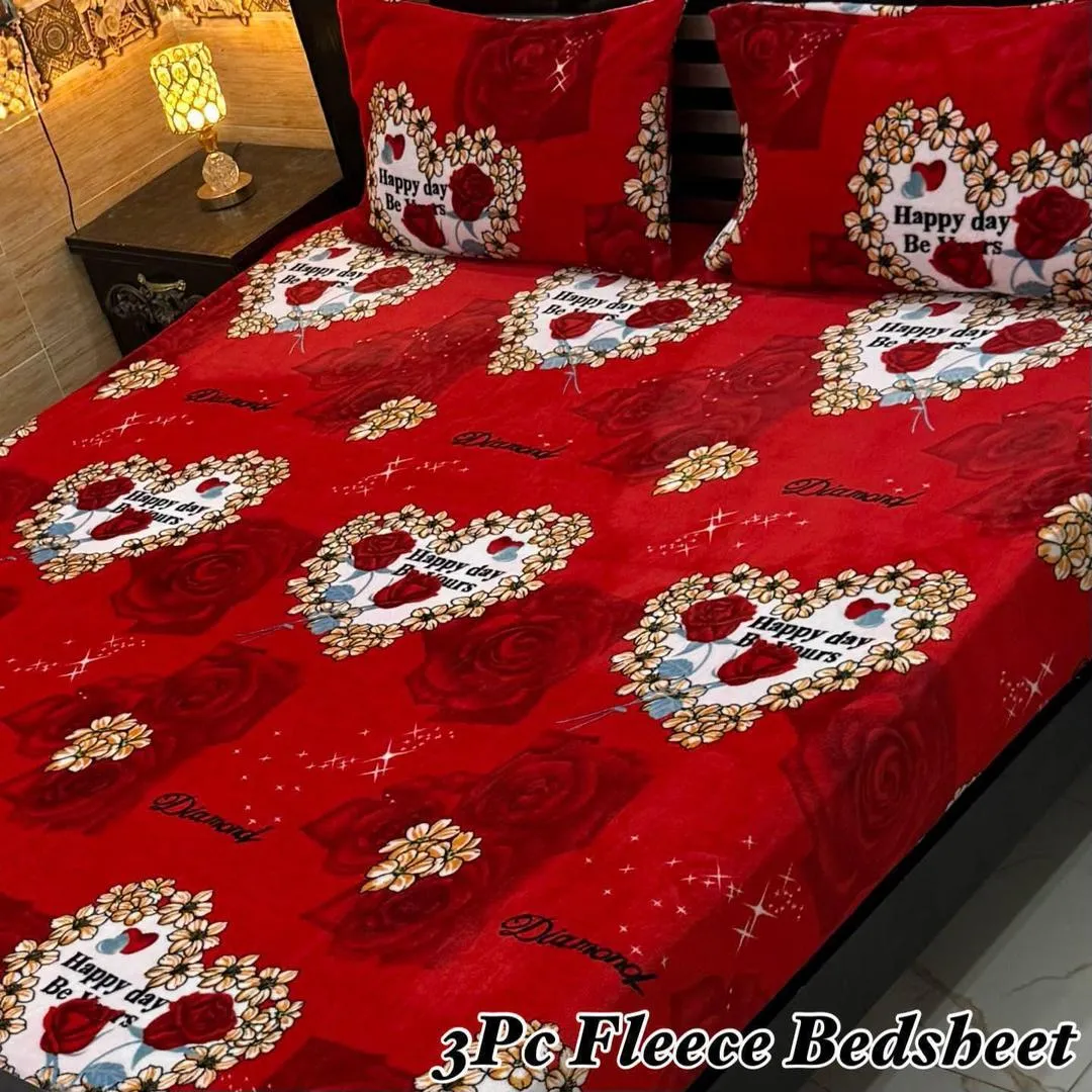 3 Pcs Fleece Printed Double Bedsheet