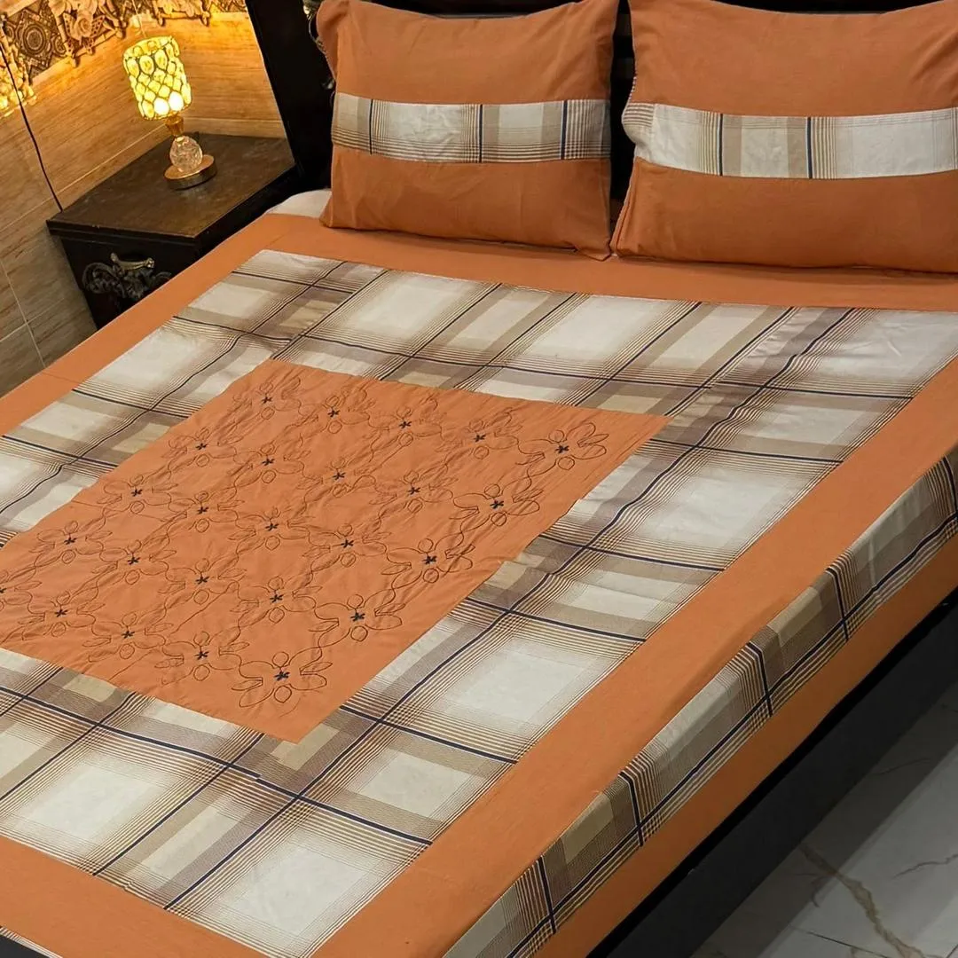 3 Pcs Cotton Patchwork Double Bedsheet