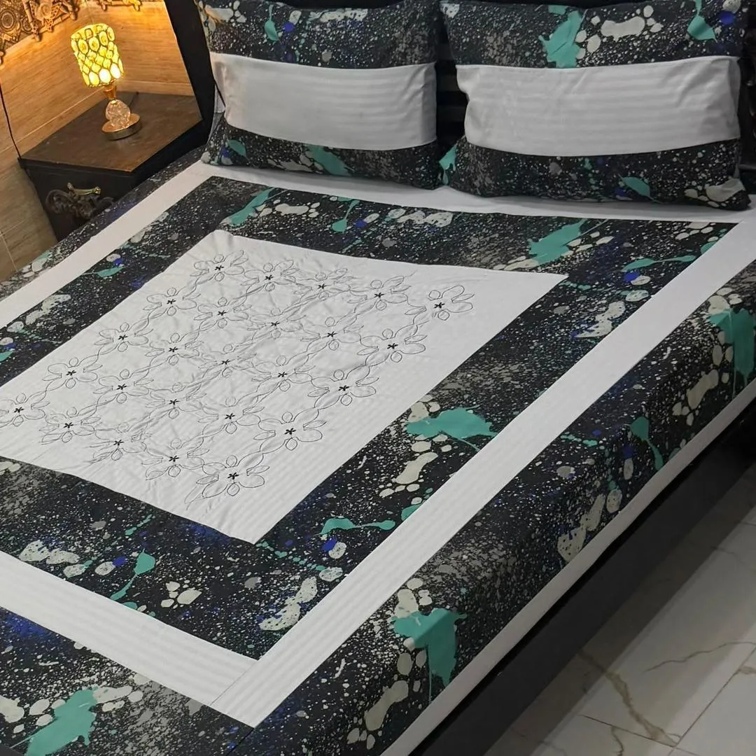 3 Pcs Cotton Patchwork Double Bedsheet