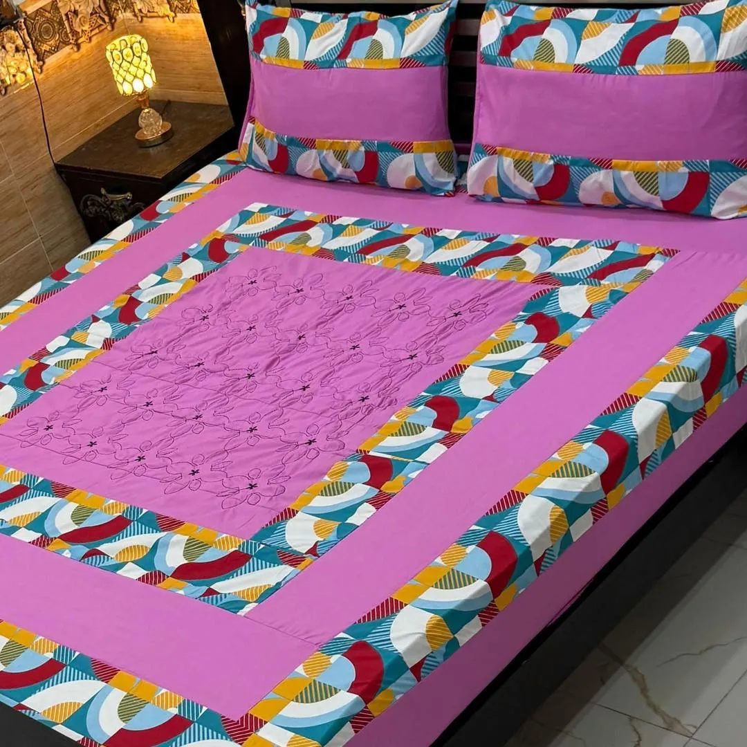 3 Pcs Cotton Patchwork Double Bedsheet
