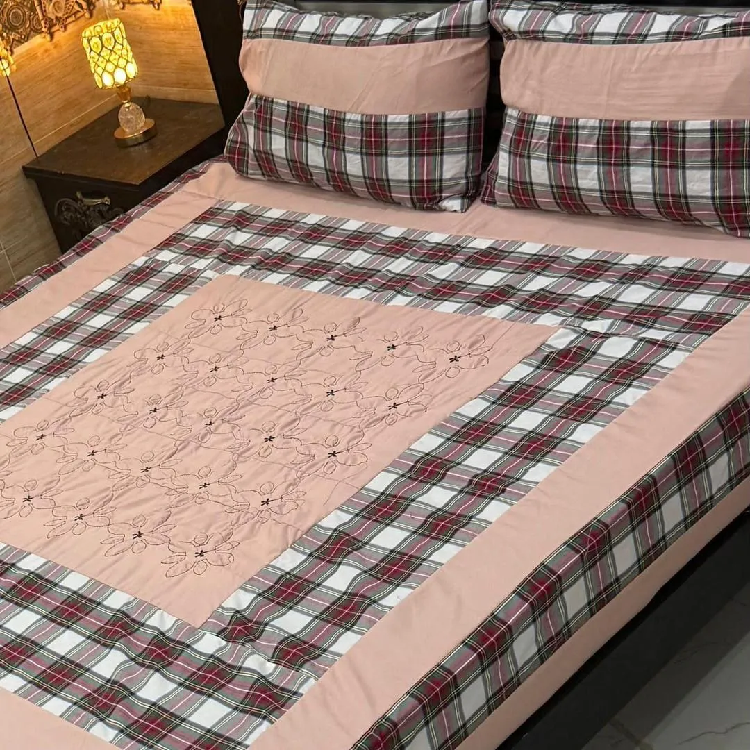 3 Pcs Cotton Patchwork Double Bedsheet