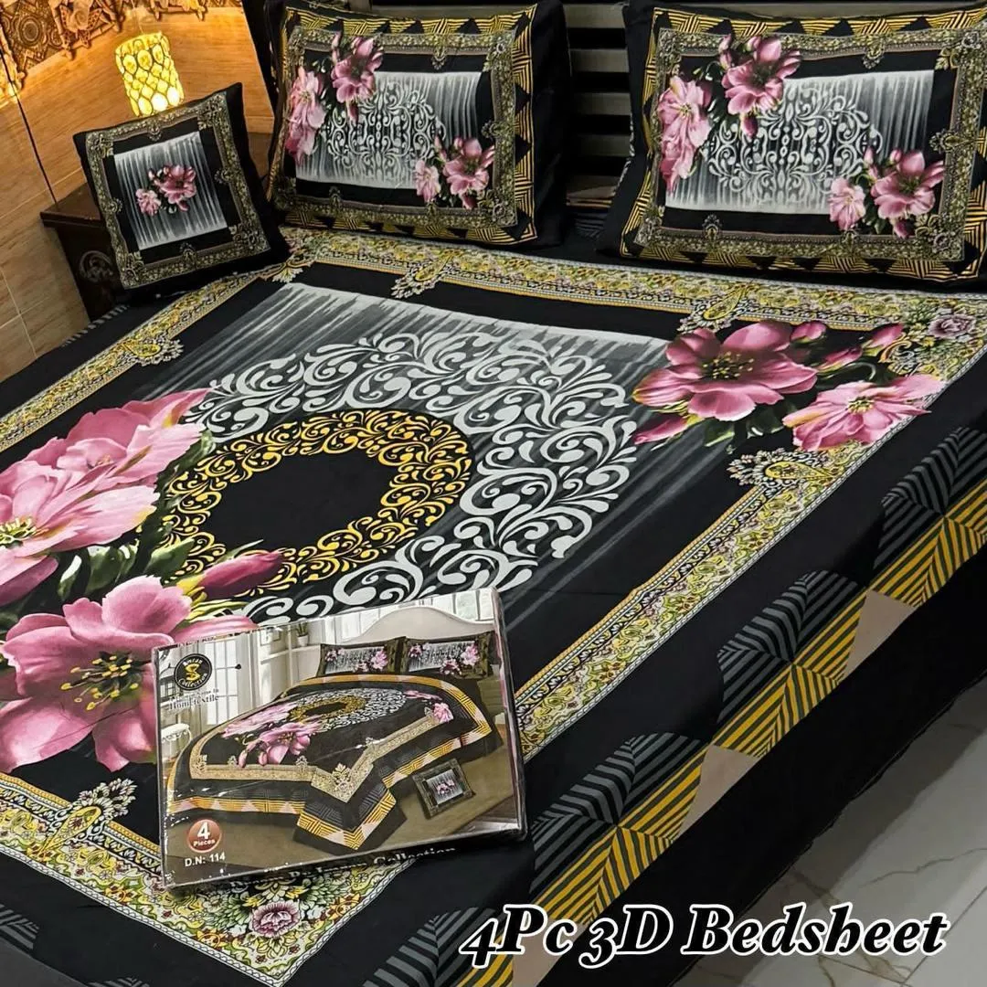 4 Pcs Crystal Cotton Printed Double Bedsheet