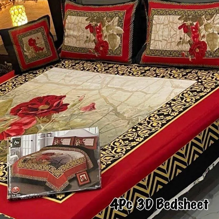 4 Pcs Crystal Cotton Printed Double Bedsheet