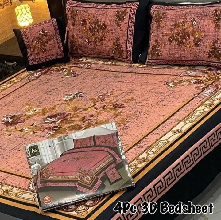 4 Pcs Crystal Cotton Printed Double Bedsheet