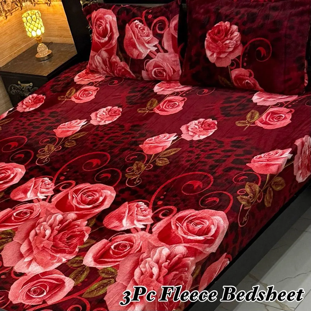 3 Pcs Fleece Printed Double Bedsheet
