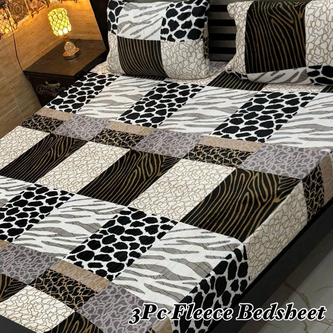 3 Pcs Fleece Printed Double Bedsheet