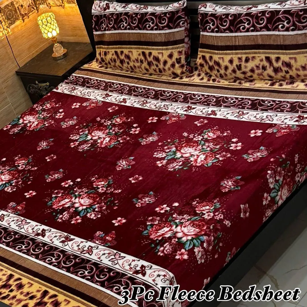 3 Pcs Fleece Printed Double Bedsheet