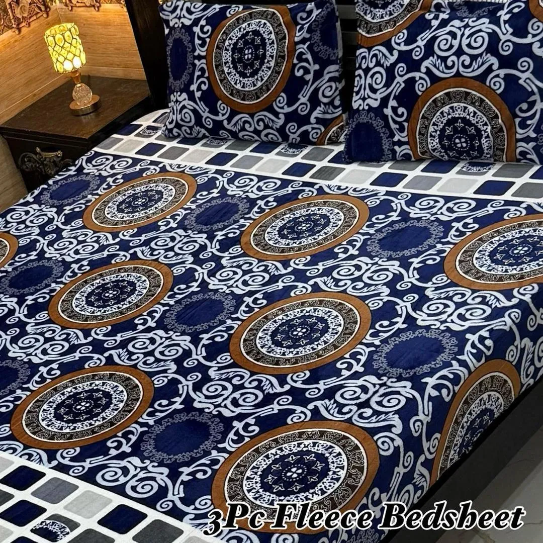 3 Pcs Fleece Printed Double Bedsheet