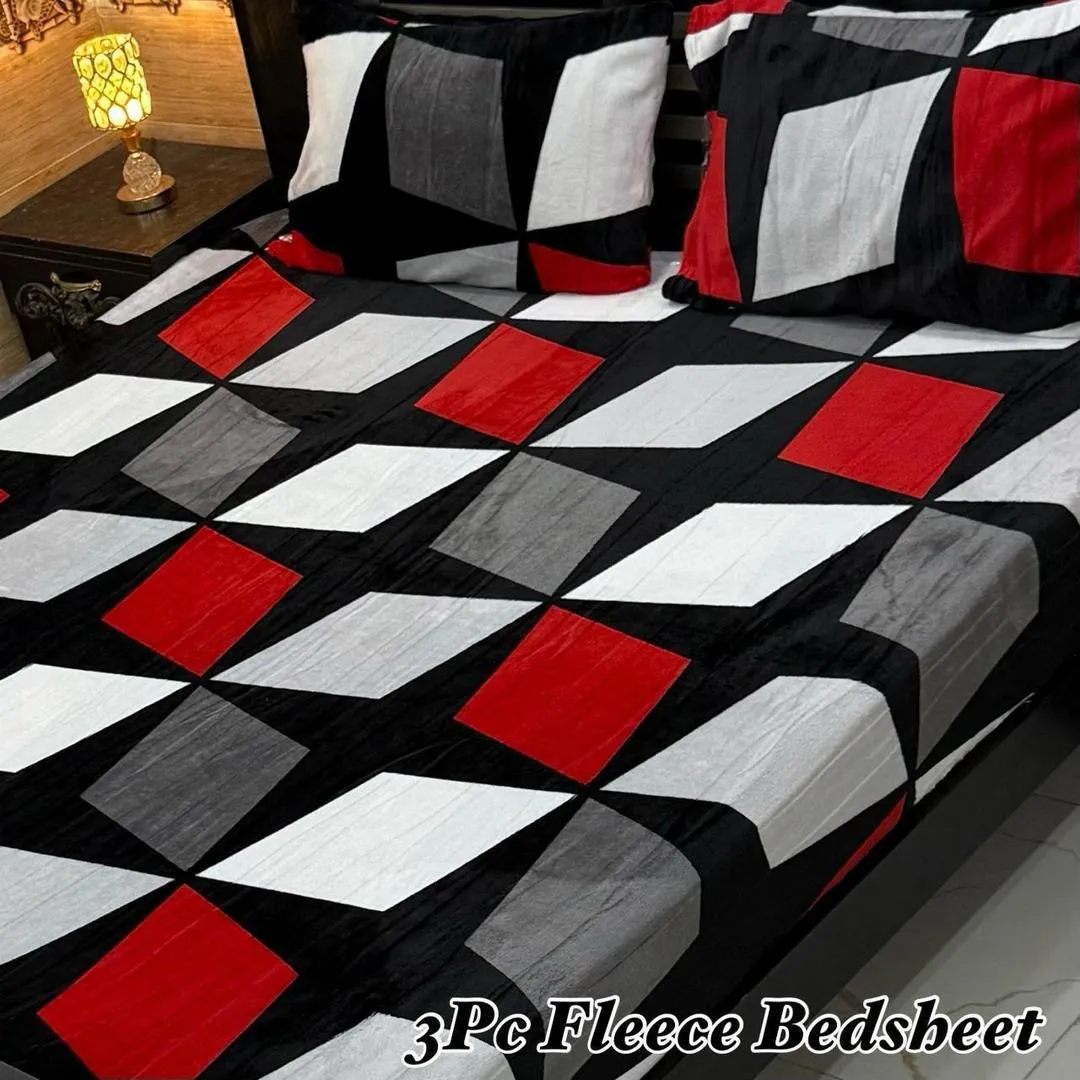 3 Pcs Fleece Printed Double Bedsheet