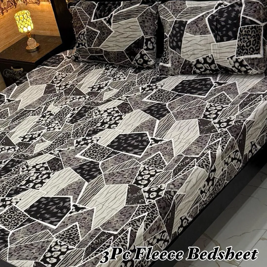 3 Pcs Fleece Printed Double Bedsheet