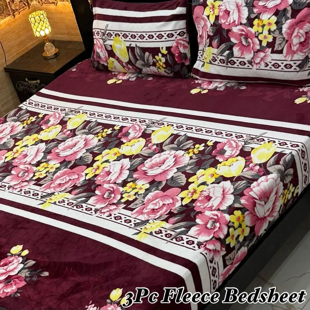 3 Pcs Fleece Printed Double Bedsheet