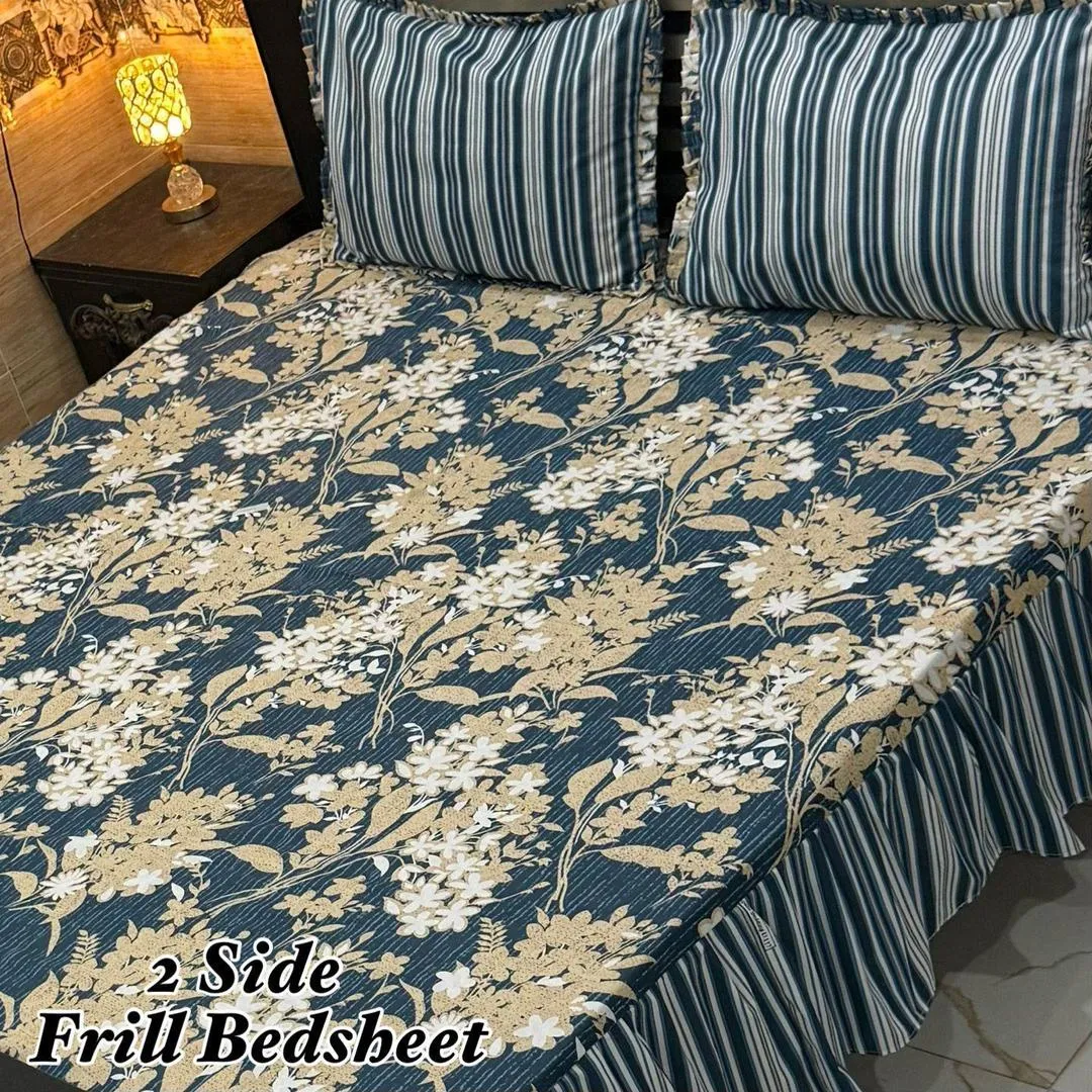 3 Pcs Cotton Salonica Frill Double Bedsheet