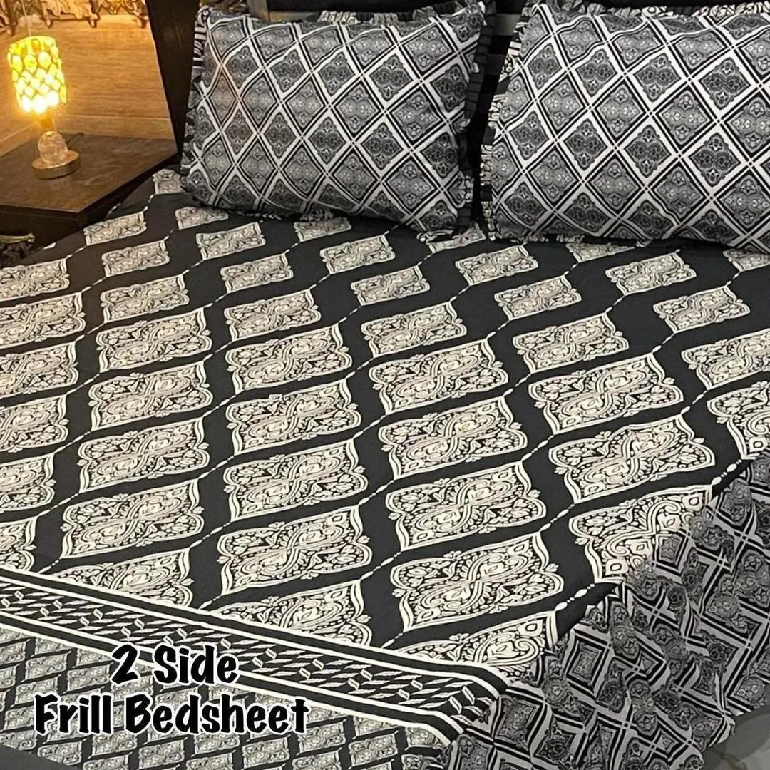 3 Pcs Cotton Salonica Frill Double Bedsheet