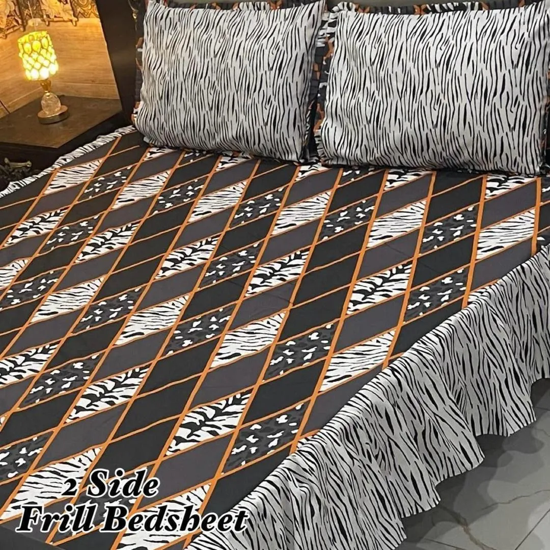 3 Pcs Cotton Salonica Frill Double Bedsheet