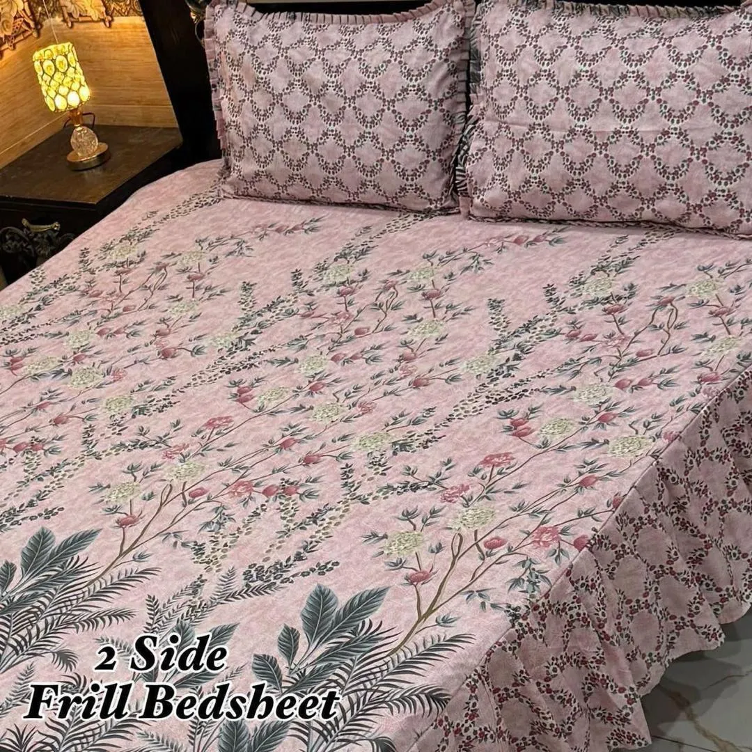 3 Pcs Cotton Salonica Frill Double Bedsheet