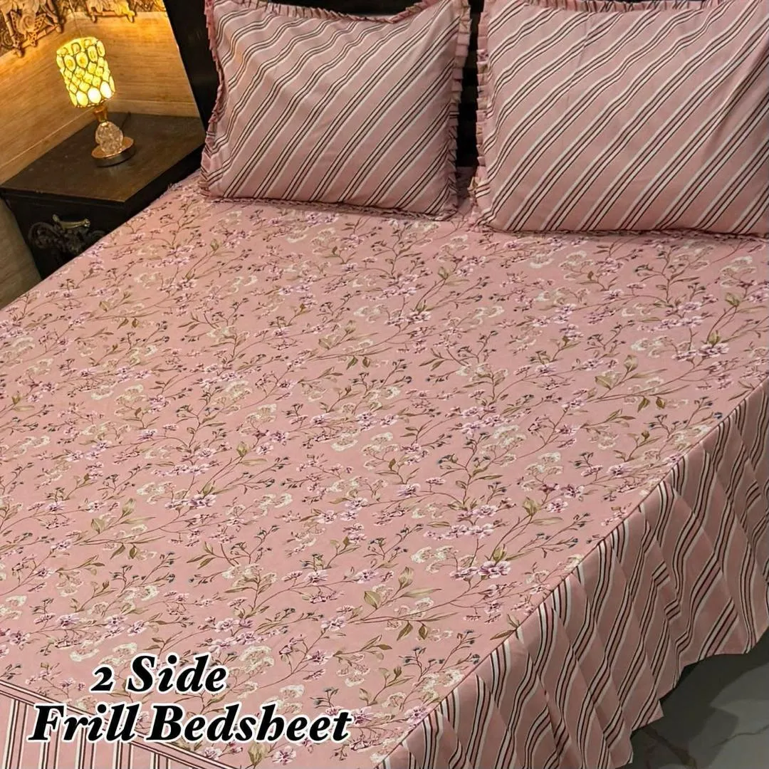3 Pcs Cotton Salonica Frill Double Bedsheet