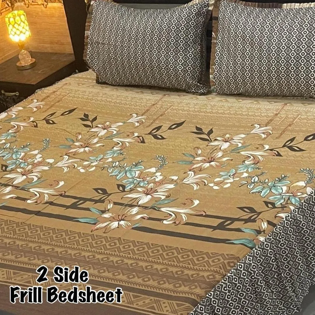 3 Pcs Cotton Salonica Frill Double Bedsheet