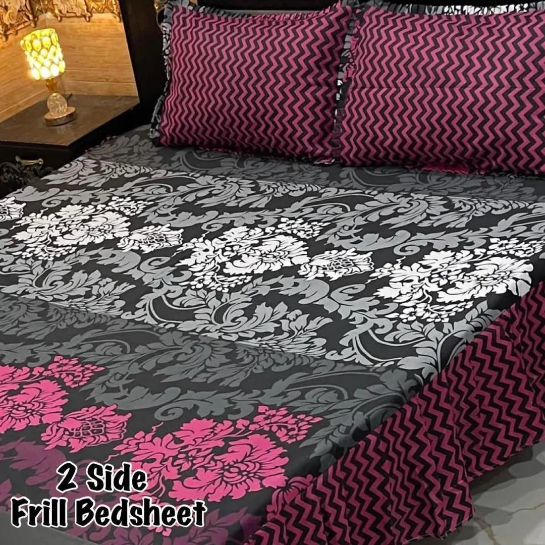 3 Pcs Cotton Salonica Frill Double Bedsheet