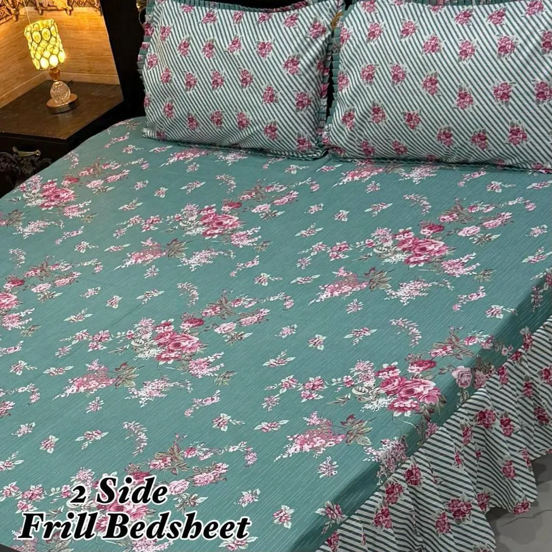 3 Pcs Cotton Salonica Frill Double Bedsheet