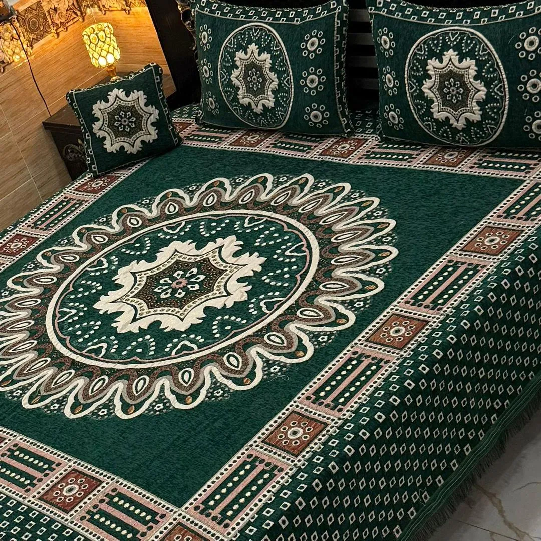 4 Pcs Velvet Jacquard Embroidered Double Bedsheet