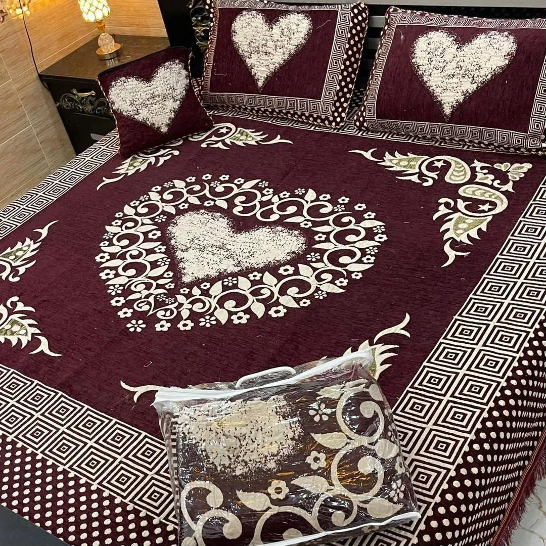 4 Pcs Velvet Jacquard Embroidered Double Bedsheet
