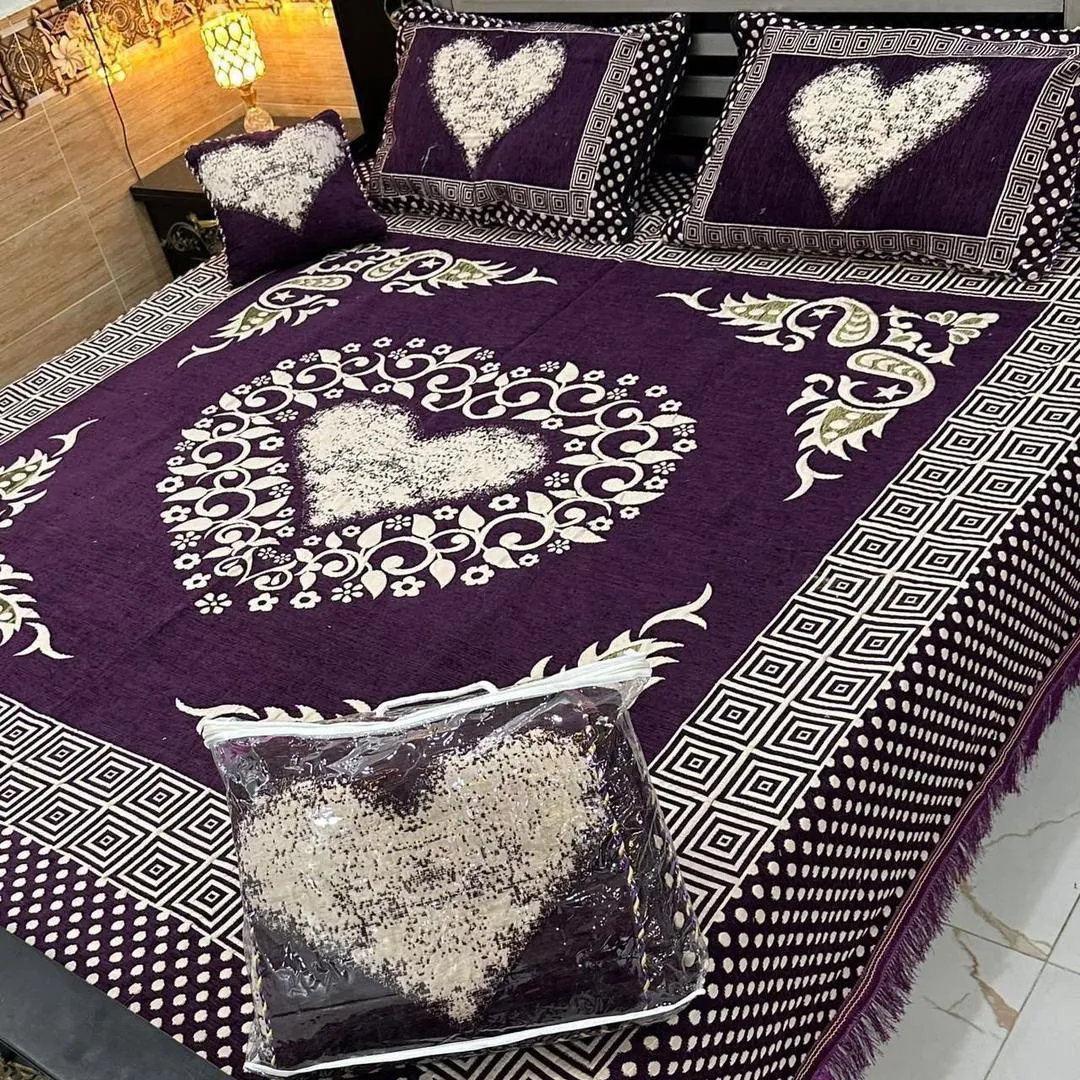 4 Pcs Velvet Jacquard Embroidered Double Bedsheet