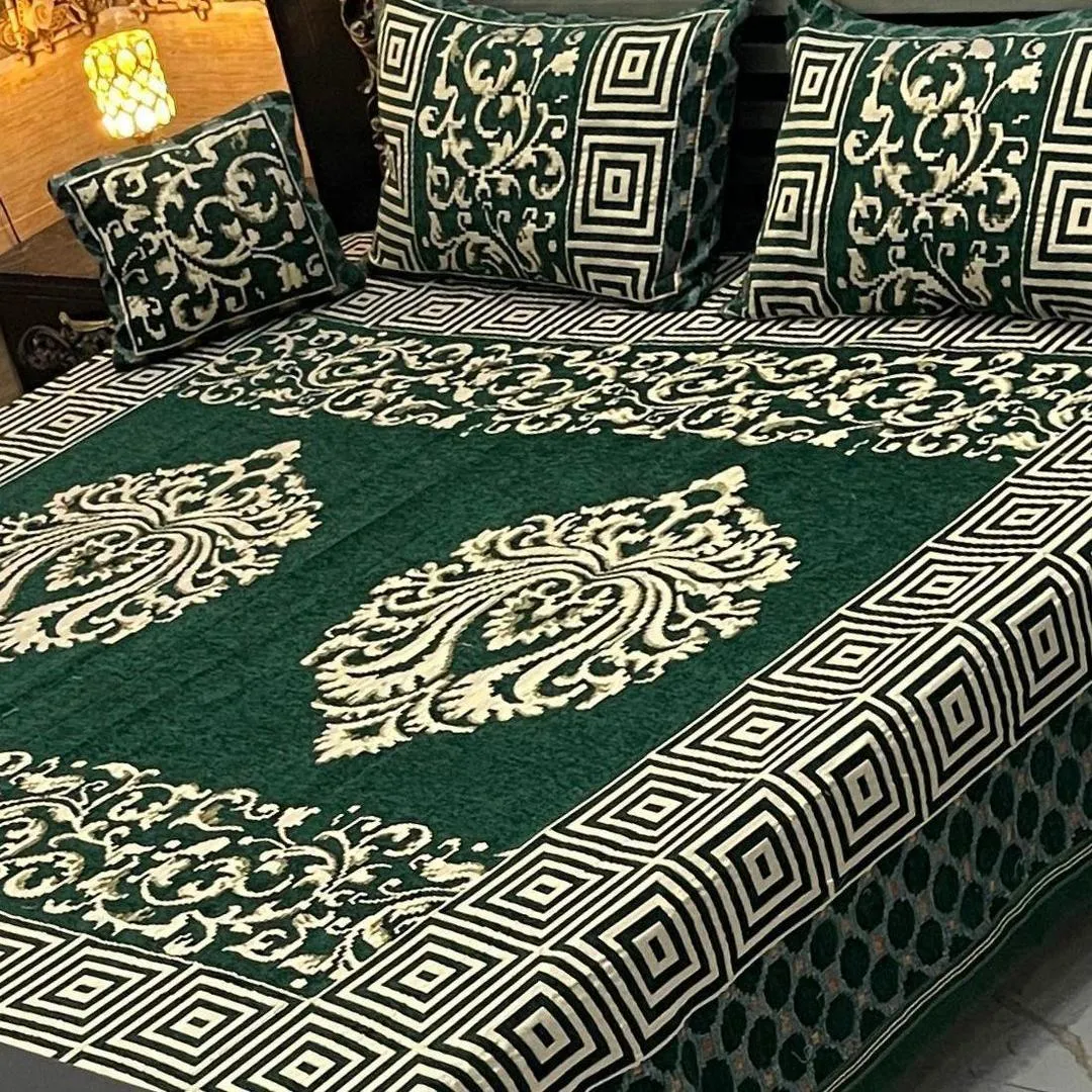 4 Pcs Velvet Jacquard Embroidered Double Bedsheet