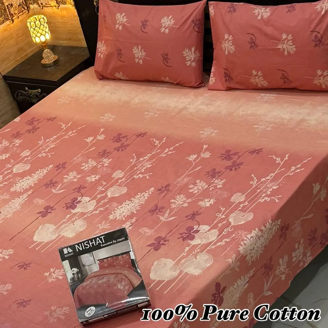 3 Pcs Cotton Printed Double Bedsheet