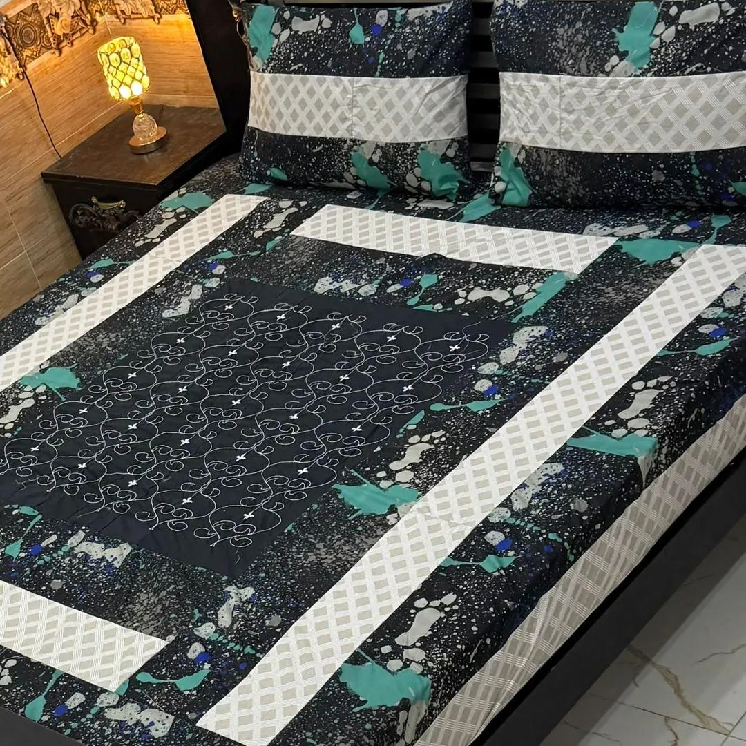 3 Pcs Cotton Patchwork Double Bedsheet