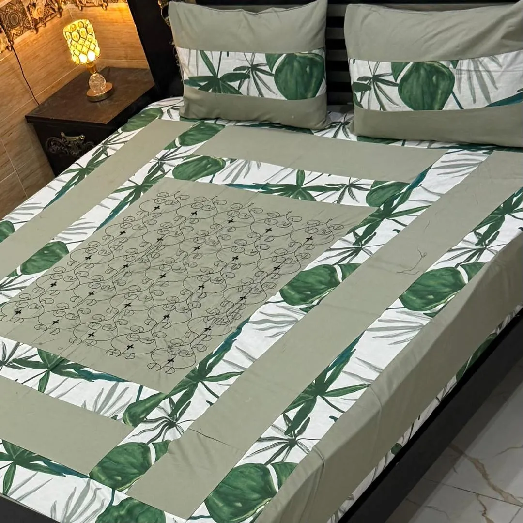 3 Pcs Cotton Patchwork Double Bedsheet