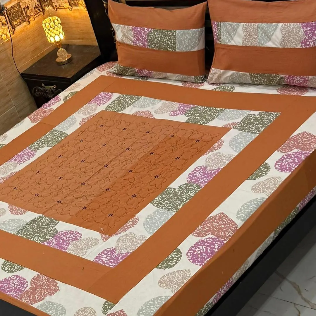 3 Pcs Cotton Patchwork Double Bedsheet