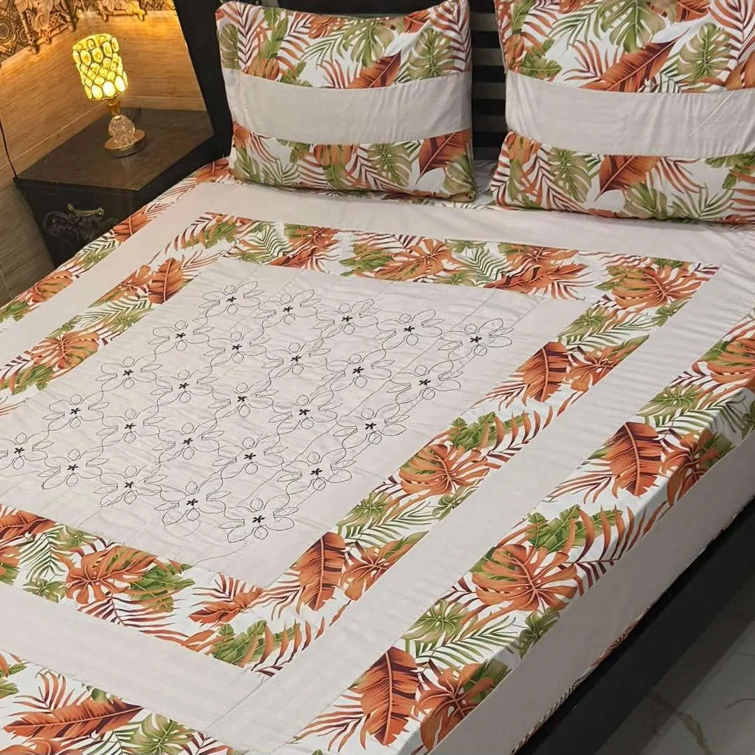 3 Pcs Cotton Patchwork Double Bedsheet