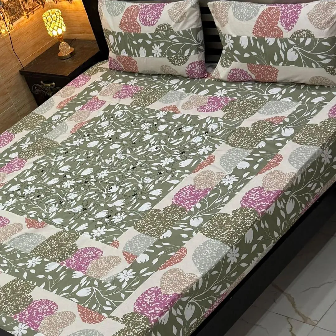 3 Pcs Cotton Patchwork Double Bedsheet
