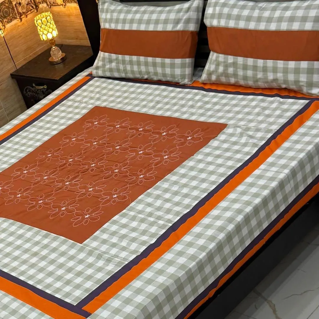 3 Pcs Cotton Patchwork Double Bedsheet