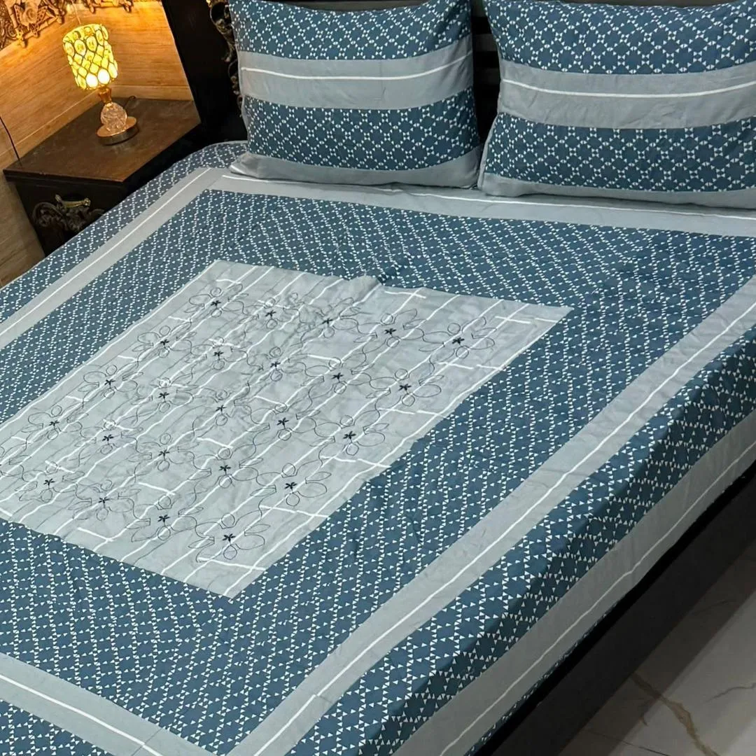 3 Pcs Cotton Patchwork Double Bedsheet