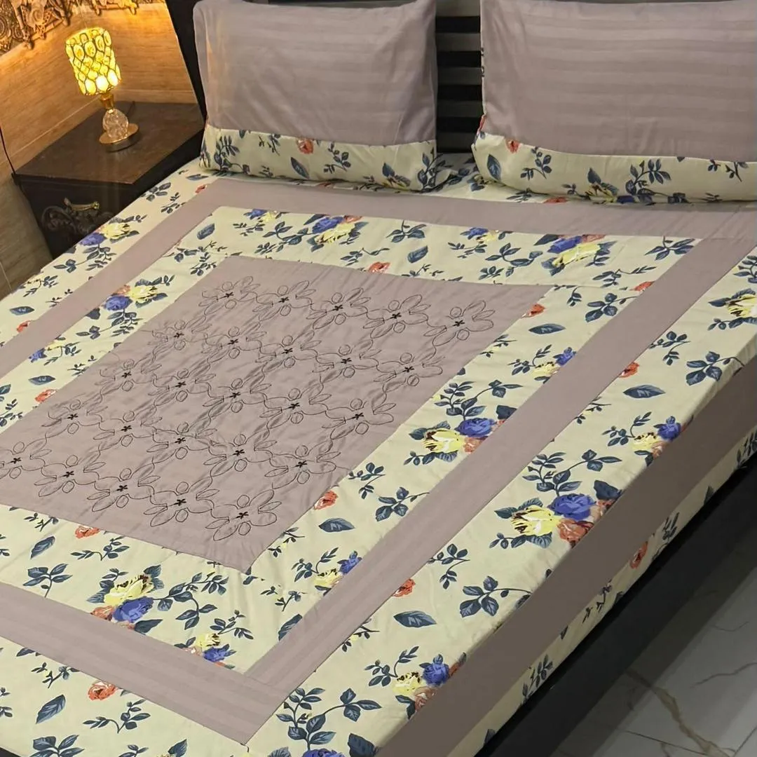 3 Pcs Cotton Patchwork Double Bedsheet
