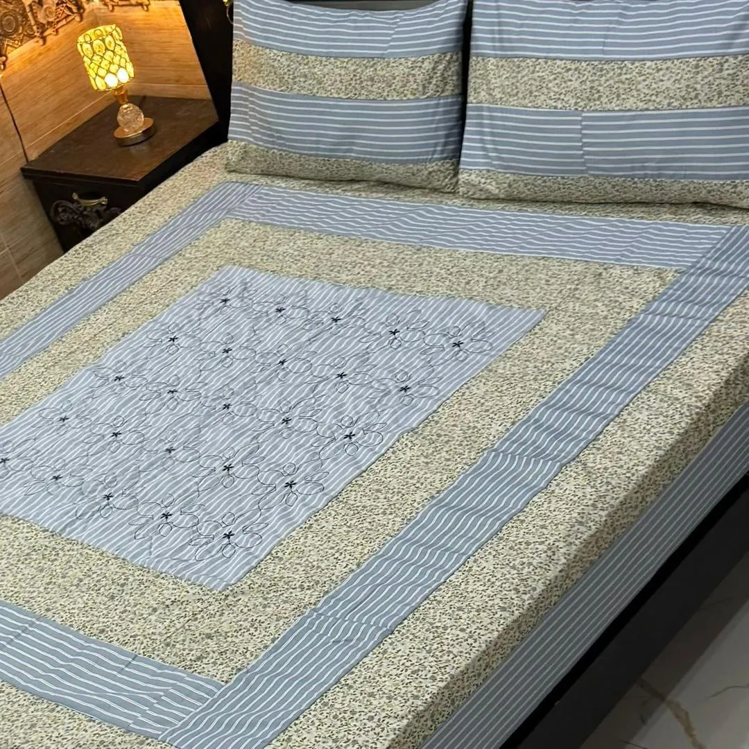 3 Pcs Cotton Patchwork Double Bedsheet